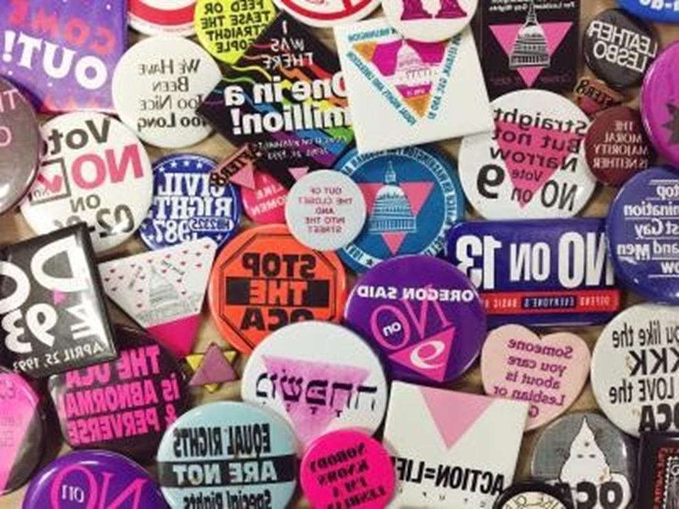 buttons with slogans in support of gay rights